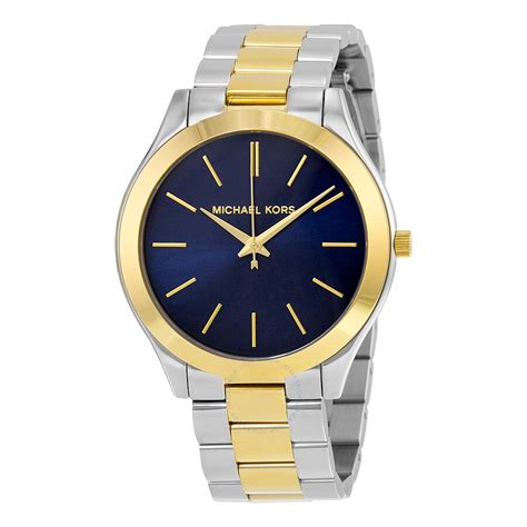 michael kors women's slim runway navy blue|Michael Kors two tone watch.